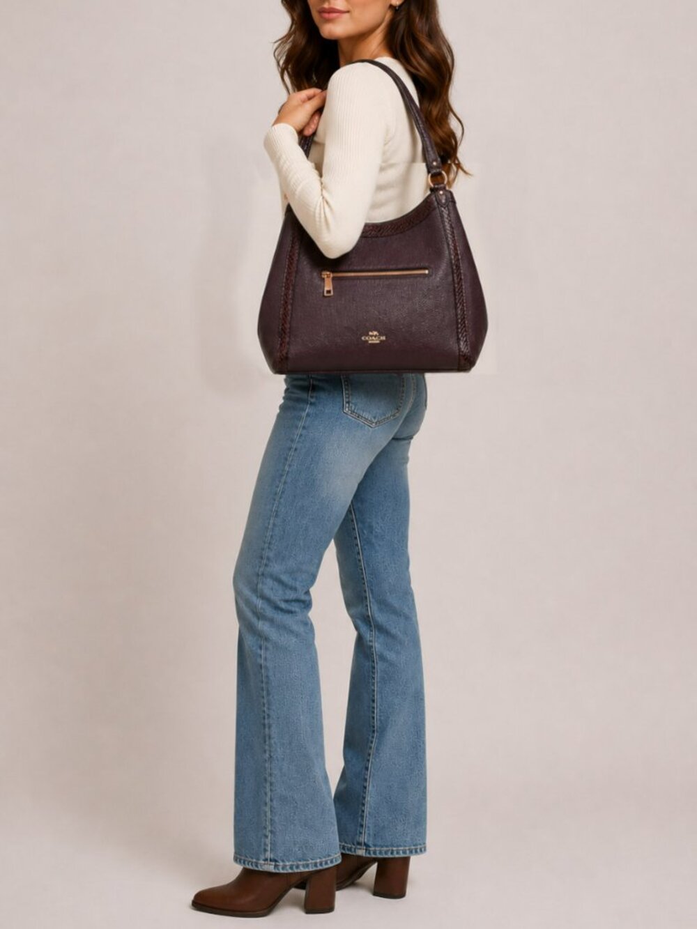 COACH Kristy Shoulder Bag Leather Snake-Embossed Brown Crimson Tote C6830 - Picture 3 of 11